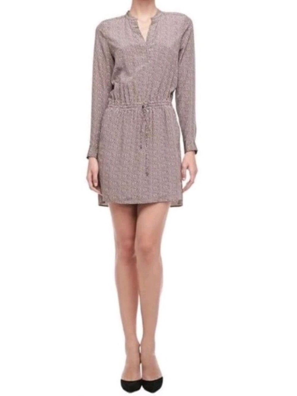 Vince Size 4 100% Silk Tunic Mini Shirt Dress Pinch Waist Long Sleeve